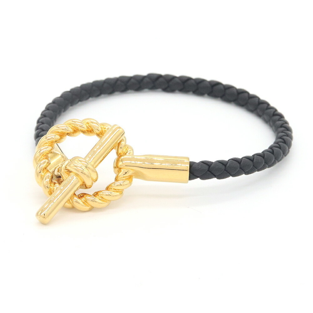 HERMES Black Leather Charm Bracelet